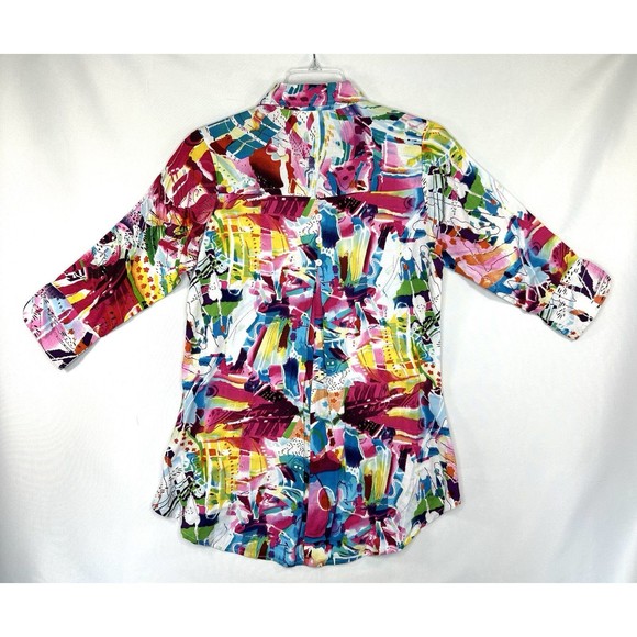 Parsley & Sage Artsy Abstract Watercolor Sz S Button Up 3/4 Sleeve Blouse Top - Picture 3 of 9